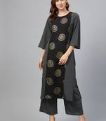 Dark-grey printed crepe kurtas-and-kurtis