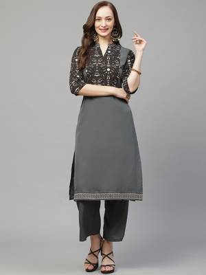 Dark-grey printed crepe kurtas-and-kurtis 1