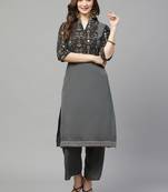 Dark-grey printed crepe kurtas-and-kurtis