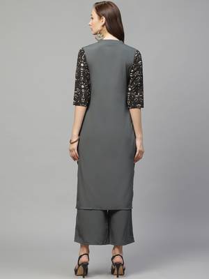 Dark-grey printed crepe kurtas-and-kurtis 2