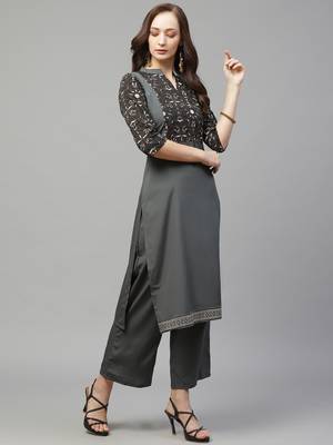 Dark-grey printed crepe kurtas-and-kurtis 3