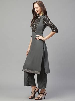 Dark-grey printed crepe kurtas-and-kurtis 4
