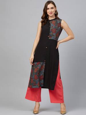 Black printed crepe kurtas-and-kurtis 1