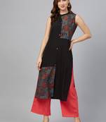 Black printed crepe kurtas-and-kurtis