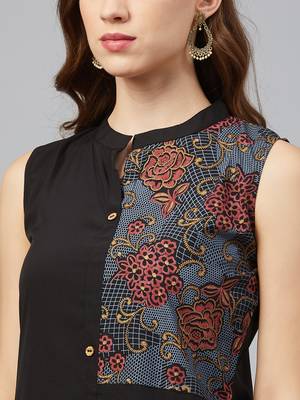 Black printed crepe kurtas-and-kurtis 4