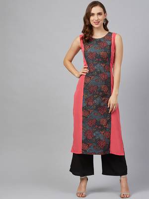 Coral printed crepe kurtas-and-kurtis 1