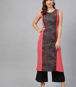 Coral printed crepe kurtas-and-kurtis