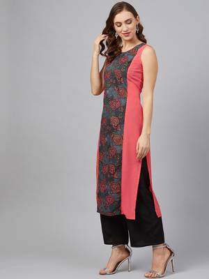 Coral printed crepe kurtas-and-kurtis 3