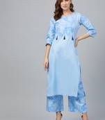 Sky-blue printed art silk kurtas-and-kurtis