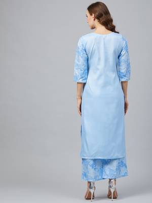 Sky-blue printed art silk kurtas-and-kurtis 2