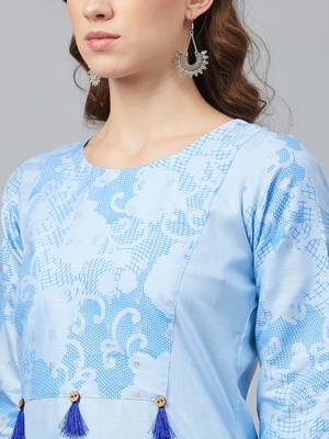 Sky-blue printed art silk kurtas-and-kurtis 4