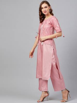 Pink printed art silk kurtas-and-kurtis 3