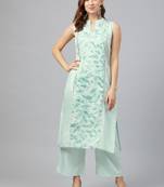 Green printed art silk kurtas-and-kurtis