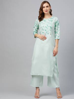 Green printed art silk kurtas-and-kurtis 1