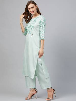 Green printed art silk kurtas-and-kurtis 3