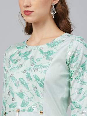 Green printed art silk kurtas-and-kurtis 4