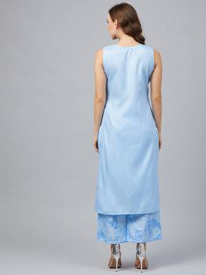 Sky-blue printed art silk kurtas-and-kurtis 2