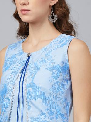 Sky-blue printed art silk kurtas-and-kurtis 4