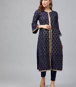 Navy-blue printed rayon kurtas-and-kurtis