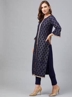 Navy-blue printed rayon kurtas-and-kurtis 3