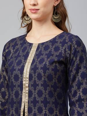Navy-blue printed rayon kurtas-and-kurtis 4