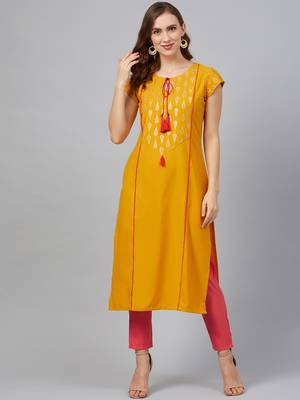 Mustard printed rayon kurtas-and-kurtis 1