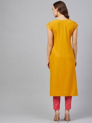 Mustard printed rayon kurtas-and-kurtis 2