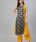 Mustard printed rayon kurtas-and-kurtis