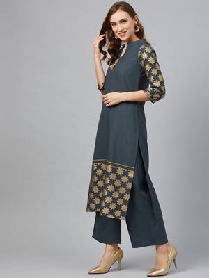 Grey printed rayon kurtas-and-kurtis 4