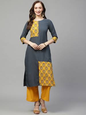 Grey printed rayon kurtas-and-kurtis 1