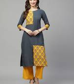 Grey printed rayon kurtas-and-kurtis