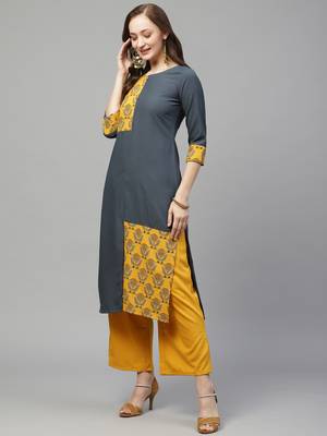 Grey printed rayon kurtas-and-kurtis 4