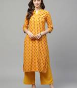 Mustard printed rayon kurtas-and-kurtis