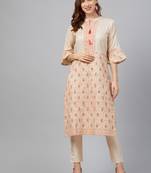 Cream printed art silk kurtas-and-kurtis