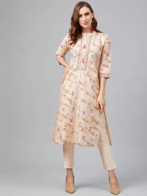 Cream printed art silk kurtas-and-kurtis 1