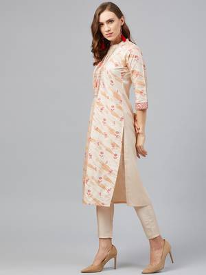Cream printed art silk kurtas-and-kurtis 3
