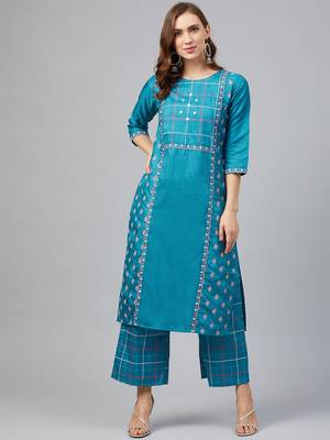 Blue printed art silk kurtas-and-kurtis 1