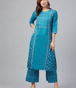 Blue printed art silk kurtas-and-kurtis