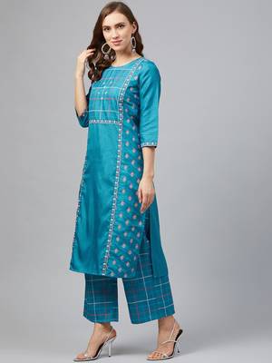 Blue printed art silk kurtas-and-kurtis 3