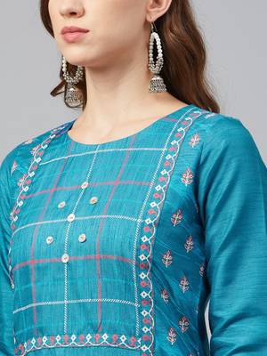 Blue printed art silk kurtas-and-kurtis 4