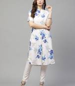 Off-white printed rayon kurtas-and-kurtis