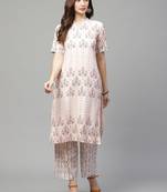 Beige printed rayon kurtas-and-kurtis