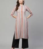 Beige printed rayon kurtas-and-kurtis