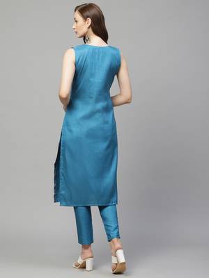 Blue printed art silk kurtas-and-kurtis 2