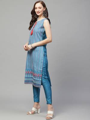 Blue printed art silk kurtas-and-kurtis 4