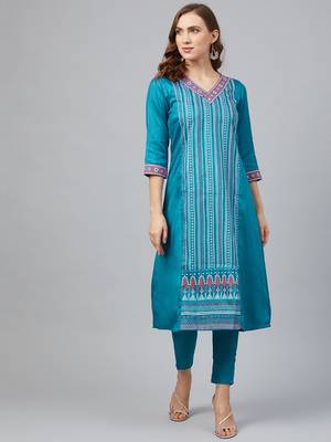 Blue printed art silk kurtas-and-kurtis 1