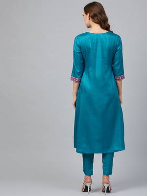 Blue printed art silk kurtas-and-kurtis 2