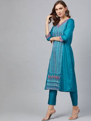 Blue printed art silk kurtas-and-kurtis 3