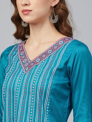 Blue printed art silk kurtas-and-kurtis 4