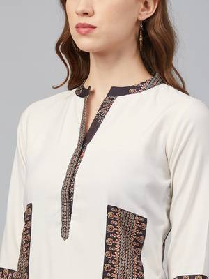 Cream printed rayon kurtas-and-kurtis 4